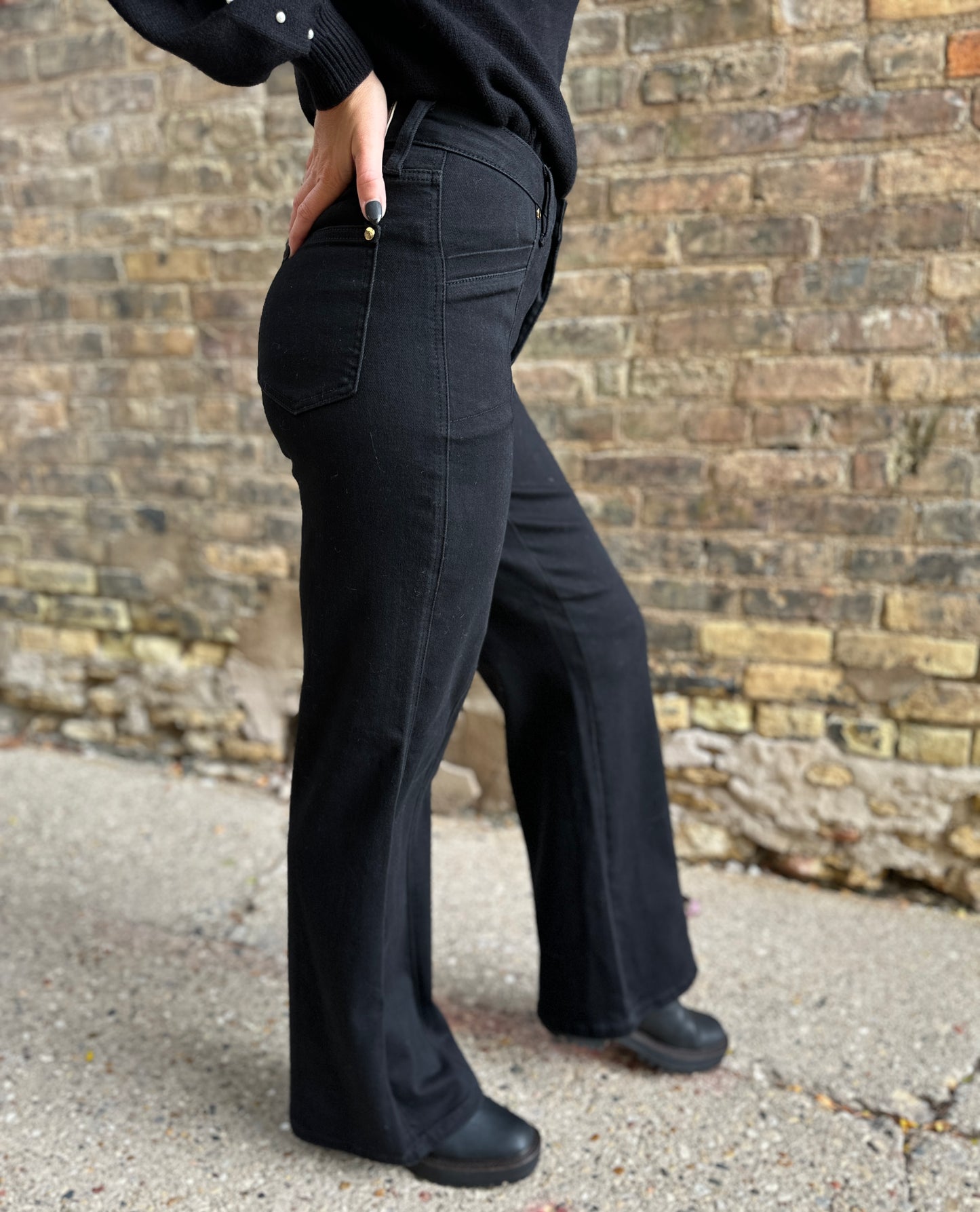 Judy Blue High Waist Retro Wide Jet Black Jeans