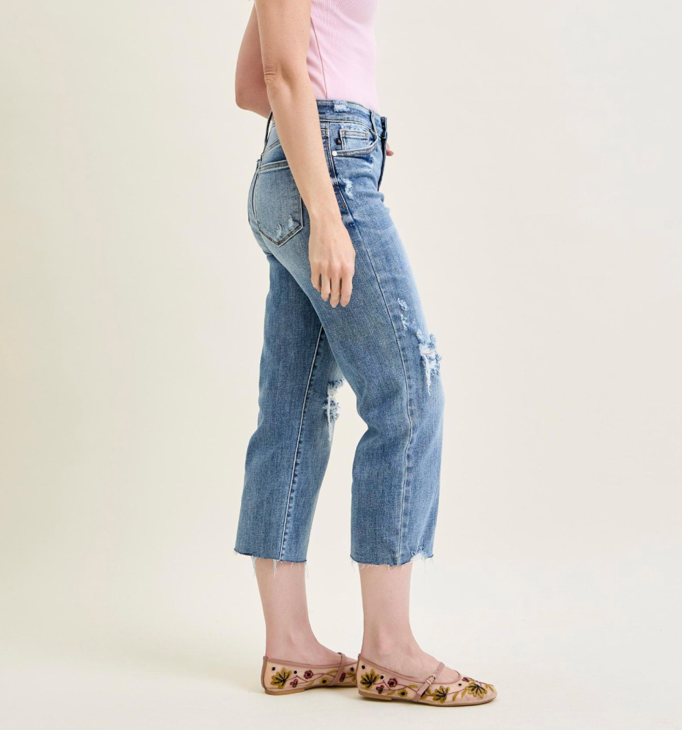 The Cool Girl Crop High Waist Destroyed Wide Leg Jeans