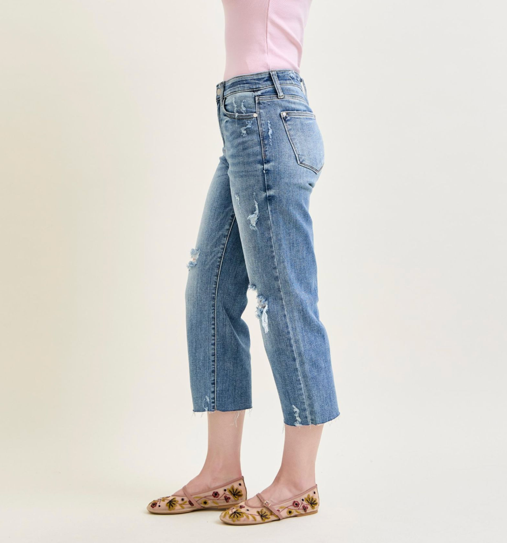 The Cool Girl Crop High Waist Destroyed Wide Leg Jeans