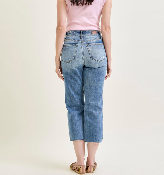 The Cool Girl Crop High Waist Destroyed Wide Leg Jeans