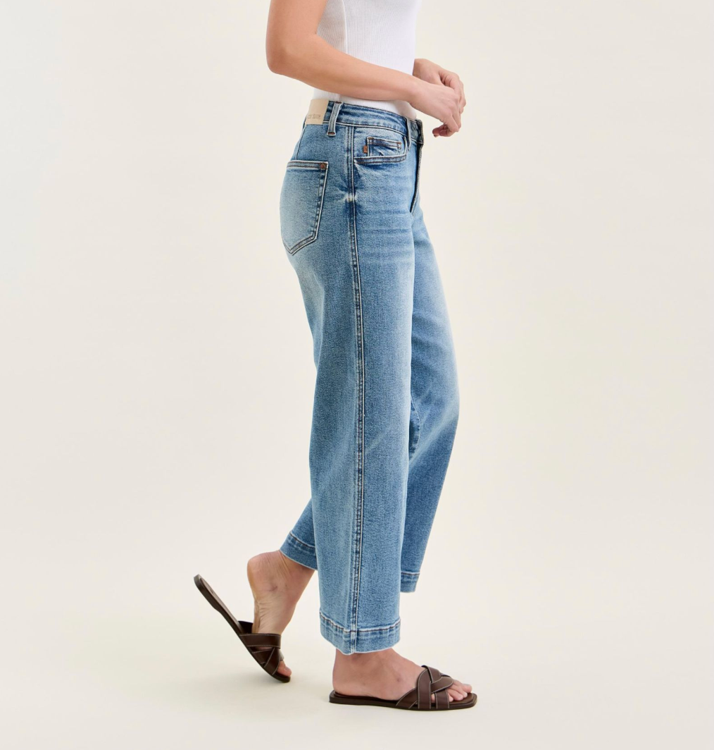 Judy Blue Bandana Babe Mid Rise Wide Ankle Jeans
