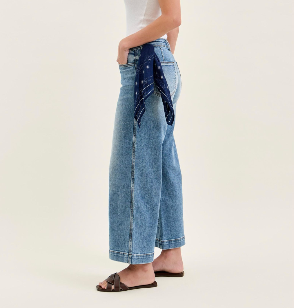 Judy Blue Bandana Babe Mid Rise Wide Ankle Jeans
