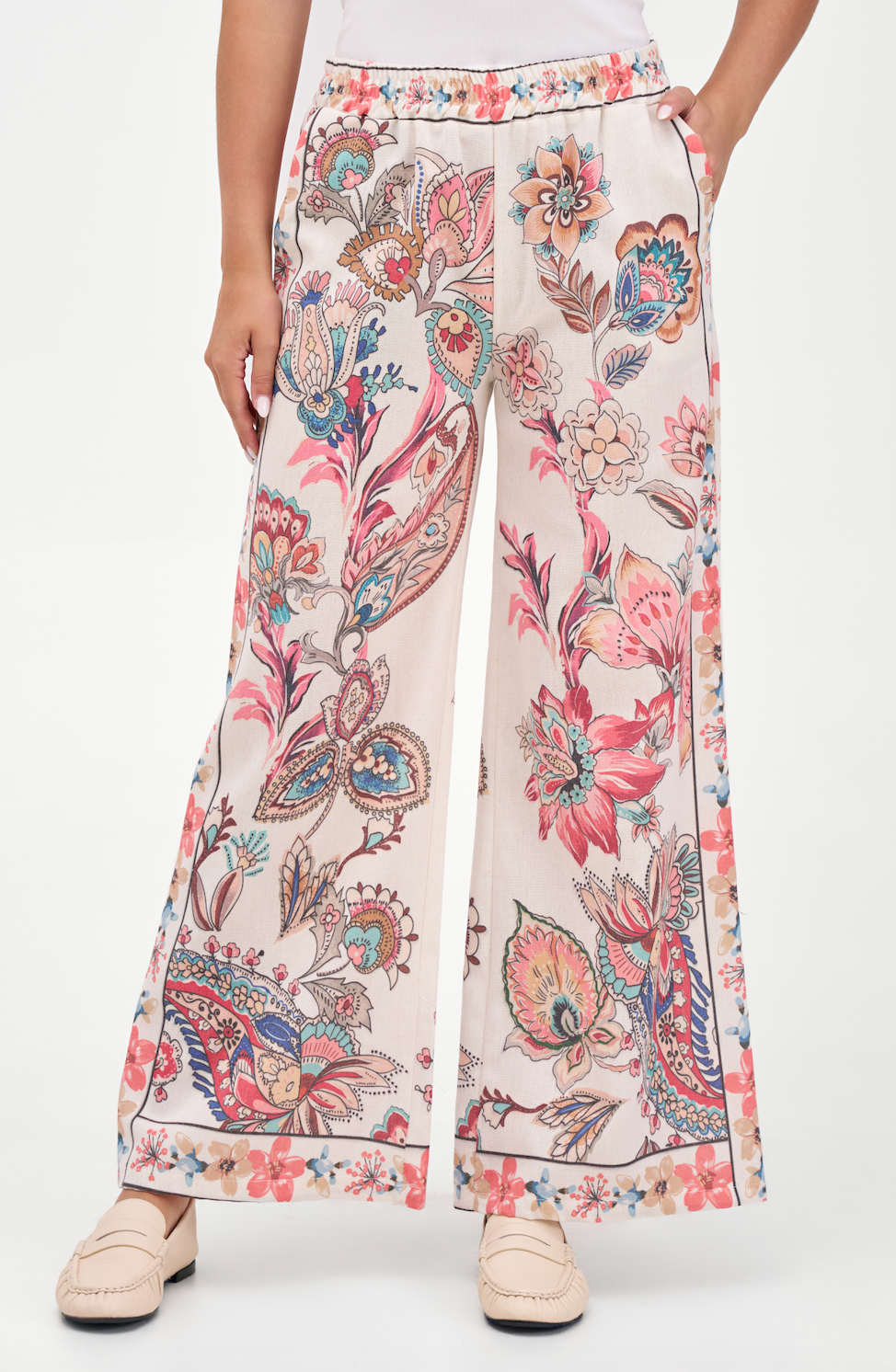 Sunset Boho Paisley Palazzo Pants – Colorful Abstract Wide Leg with Pockets