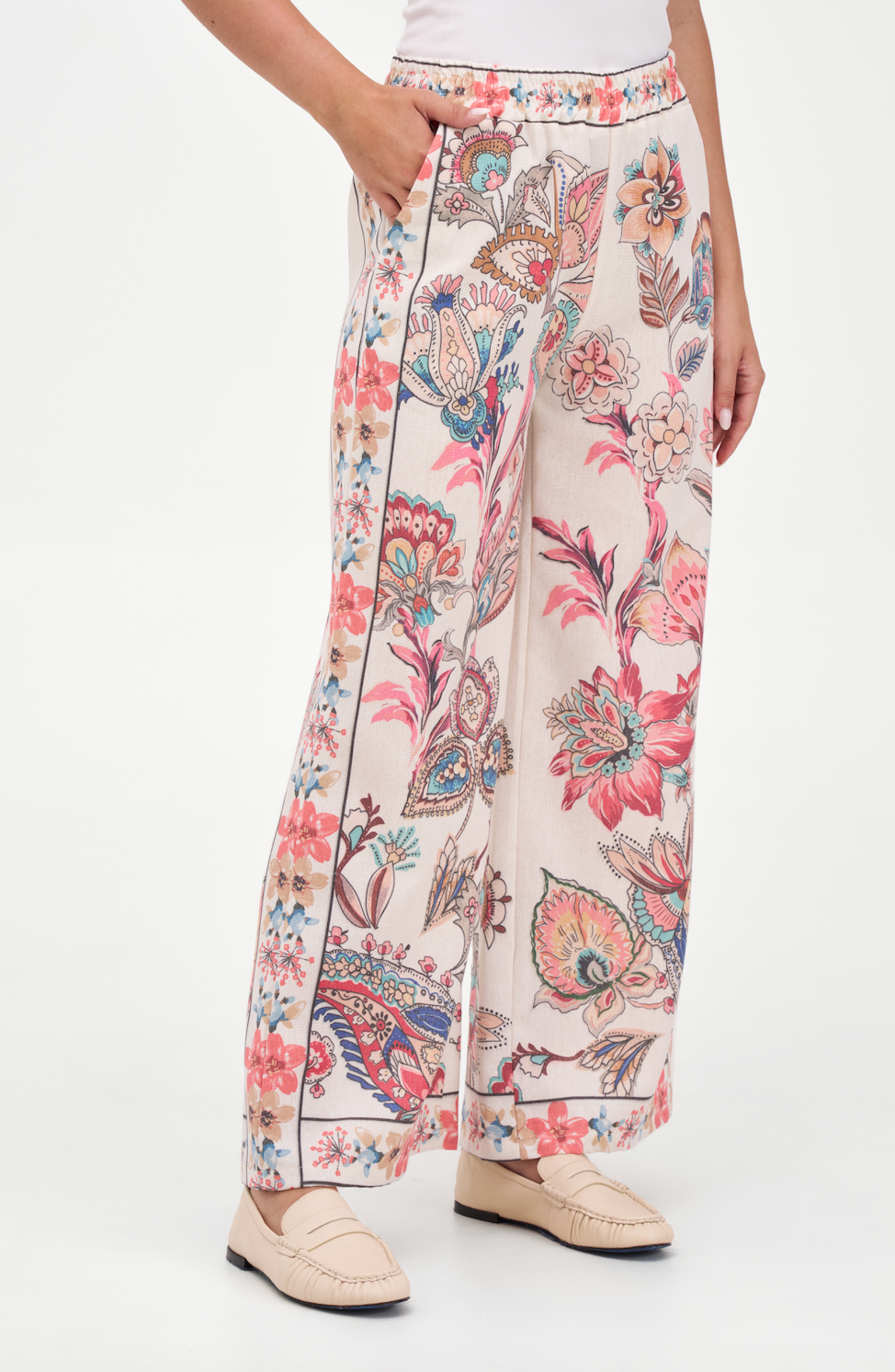 Sunset Boho Paisley Palazzo Pants – Colorful Abstract Wide Leg with Pockets