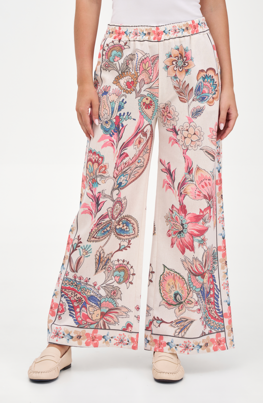 Sunset Boho Paisley Palazzo Pants – Colorful Abstract Wide Leg with Pockets