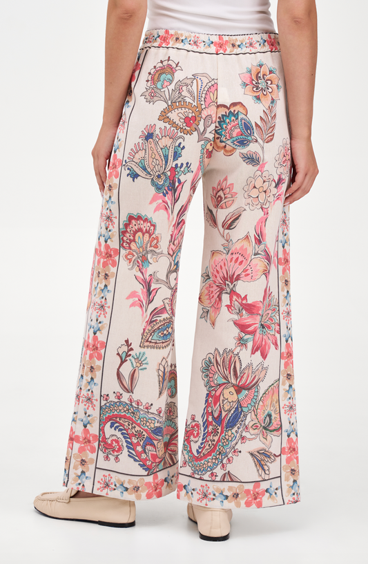 Sunset Boho Paisley Palazzo Pants – Colorful Abstract Wide Leg with Pockets