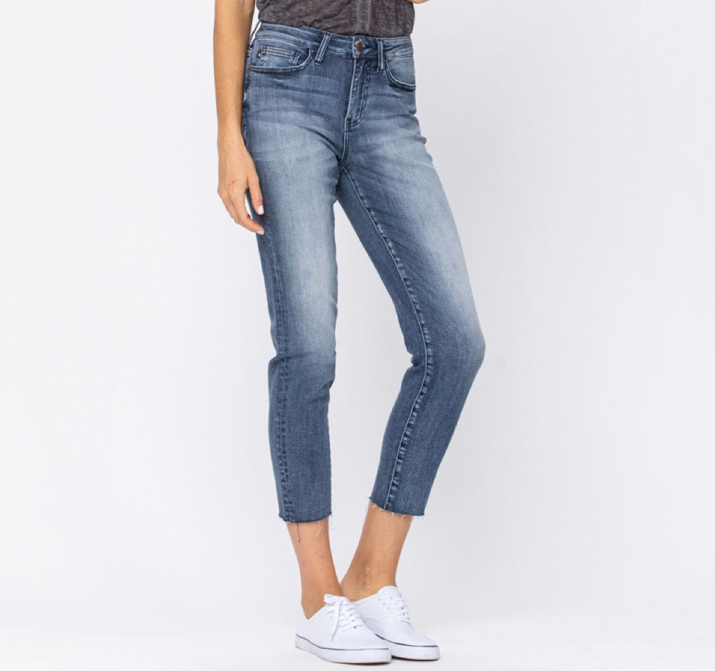 Judy Blue High Waist Raw Hem Relaxed Fit Jeans