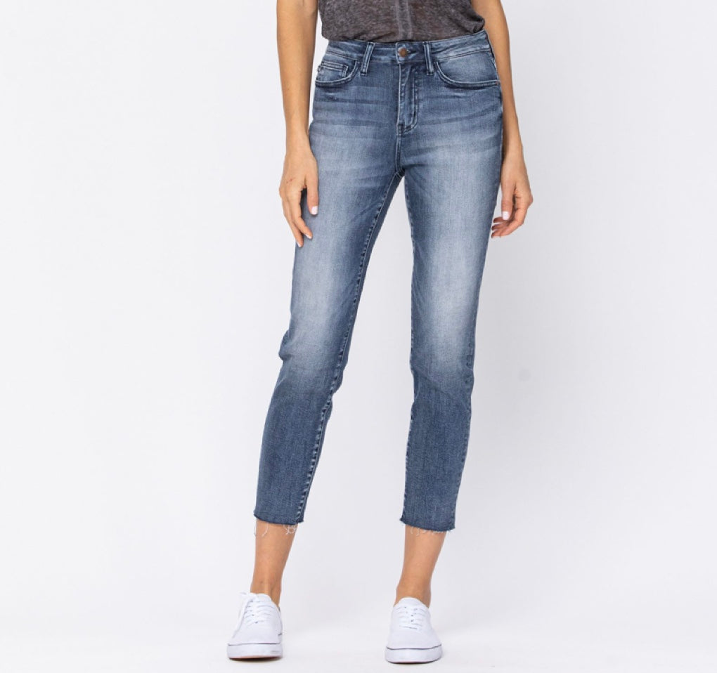 Judy Blue High Waist Raw Hem Relaxed Fit Jeans