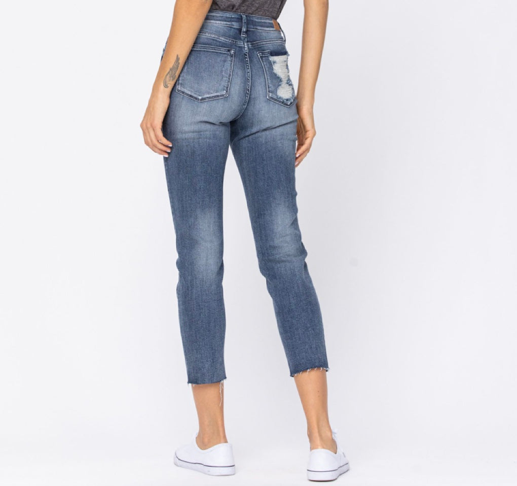 Judy Blue High Waist Raw Hem Relaxed Fit Jeans