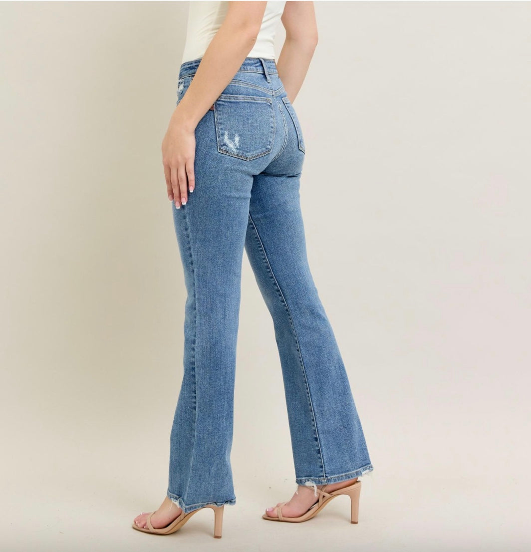 Judy Blue Mid Vintage Wash Destroyed Hem Rise Bootcut Jeans