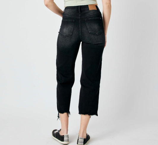 Judy Blue Tara High Rise Ripped Raw Hem Crop Wide Leg Jeans Pizzazz Beloit