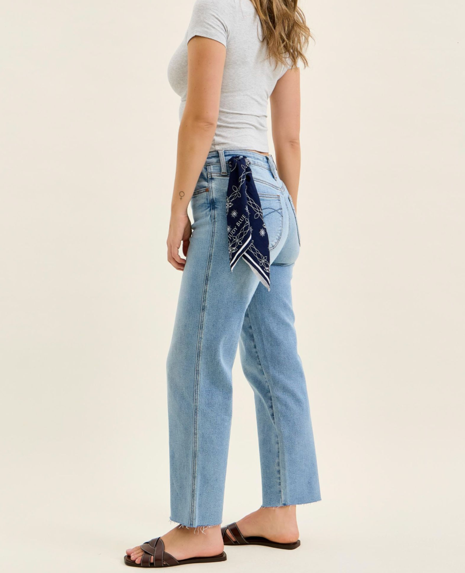 Judy Blue Mid Rise Straight Ankle Jeans with Bandana Loop Detail