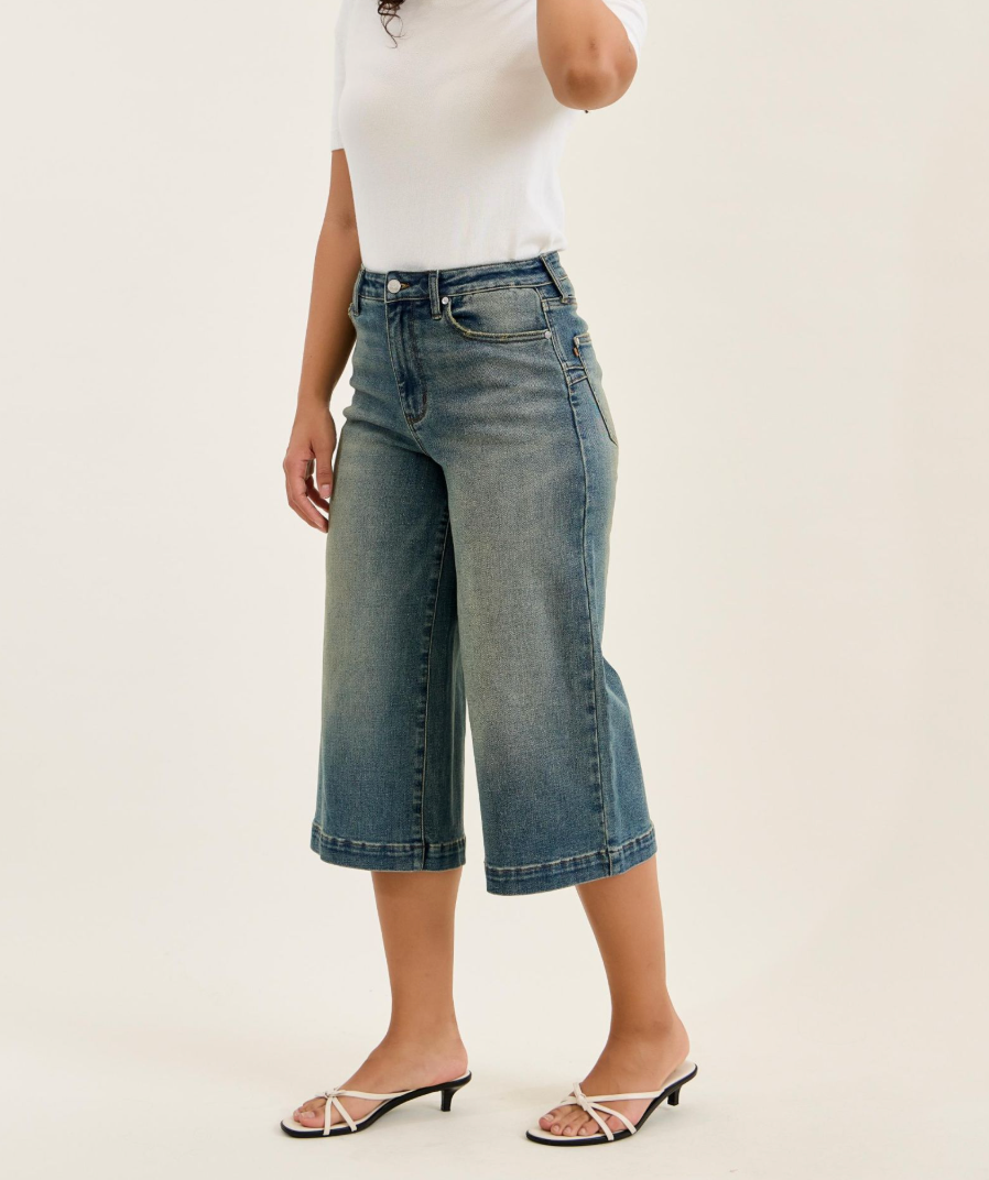 Judy Blue Marian High Waist Wide Leg Culotte Jeans | Vintage Indigo Crop Denim