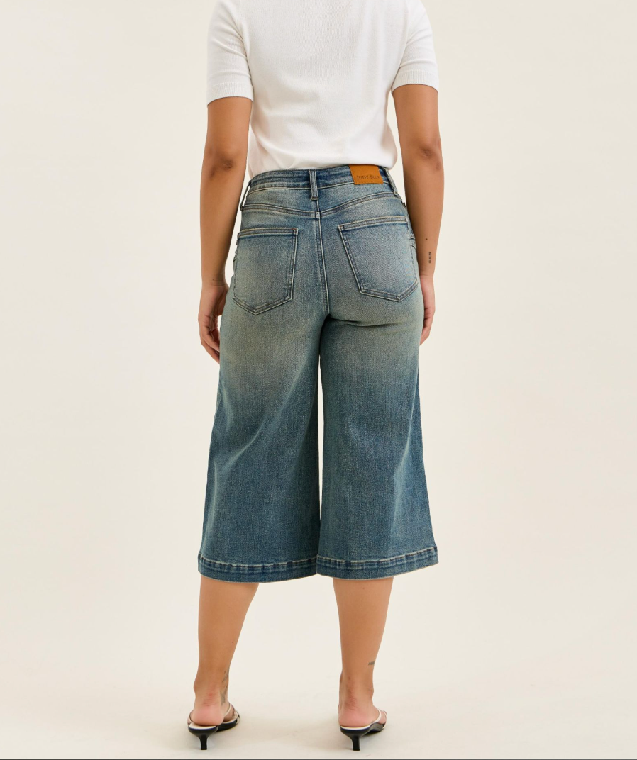 Judy Blue Marian High Waist Wide Leg Culotte Jeans | Vintage Indigo Crop Denim