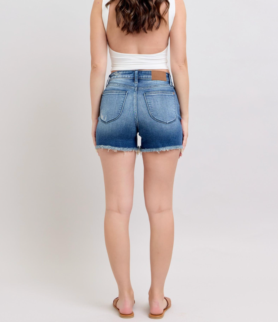 Judy Blue High Waist V-Front Shorts with Shield Pockets | Flattering Stretch Denim Shorts