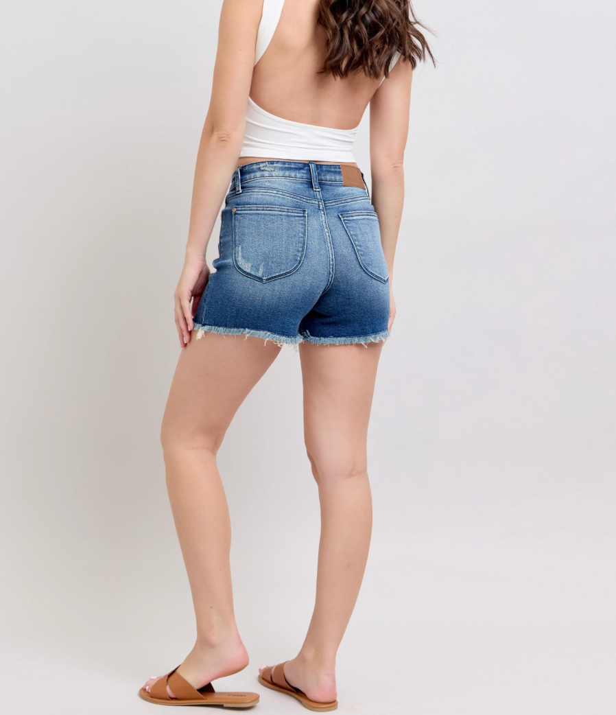 Judy Blue High Waist V-Front Shorts with Shield Pockets | Flattering Stretch Denim Shorts
