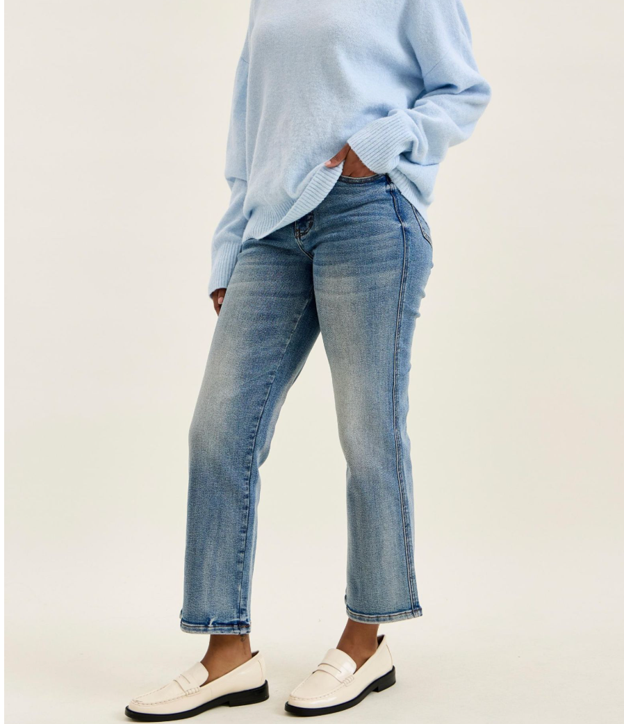 Judy Blue Peggy High Waist Tummy Control Ankle Straight Jeans | Medium Wash Stretch Denim