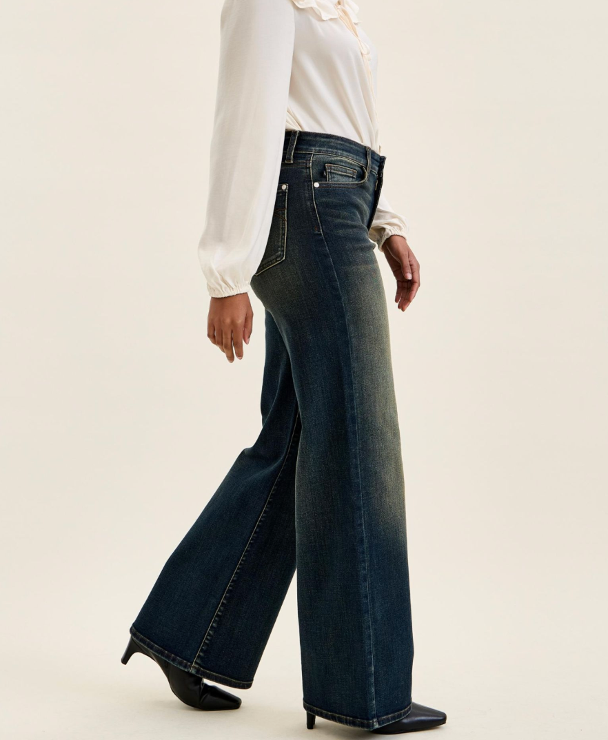 Judy Blue High Rise LUX Retro Wide Leg Jeans | Whiskey Night Wash | Adjustable Waist Tabs