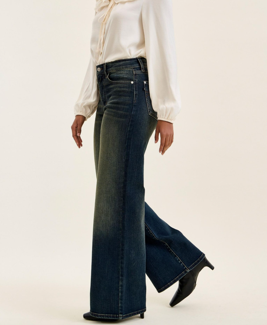 Judy Blue High Rise LUX Retro Wide Leg Jeans | Whiskey Night Wash | Adjustable Waist Tabs