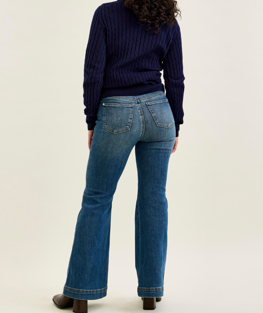 Judy Blue High Waist Petite Tummy Control Flare Jeans | Double Button Waistband