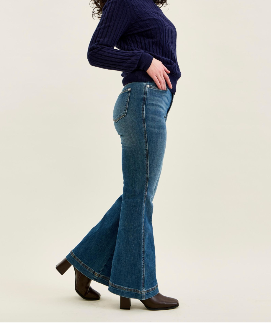 Judy Blue High Waist Petite Tummy Control Flare Jeans | Double Button Waistband