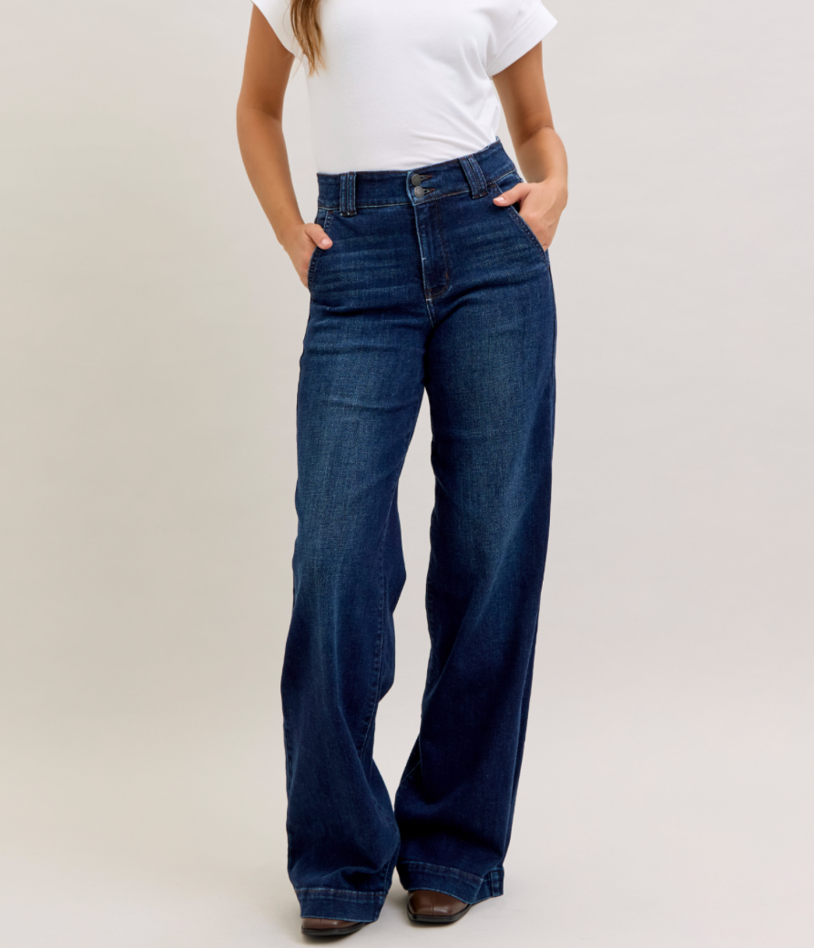 Judy Blue Dark Wash High Waist Wide Leg Trouser Jeans