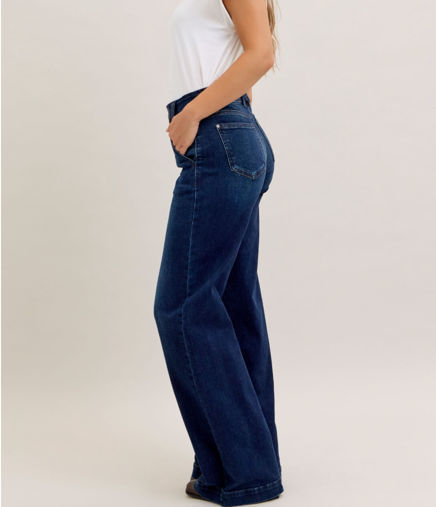 Judy Blue Dark Wash High Waist Wide Leg Trouser Jeans