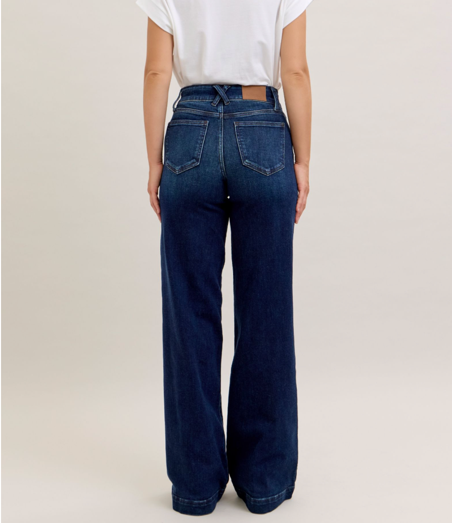 Judy Blue Dark Wash High Waist Wide Leg Trouser Jeans