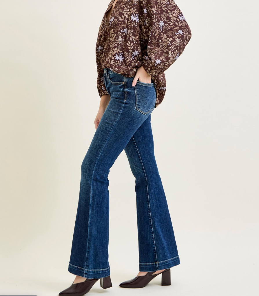 Judy Blue Dark Wash High Waist Trouser Flare Jeans | Women's High Rise Flare Denim