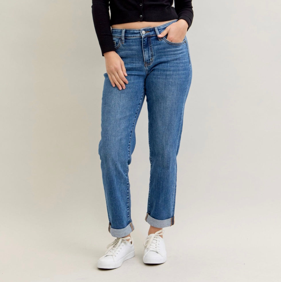 Judy Blue Classic Cuffed Mid Rise Boyfriend Jeans