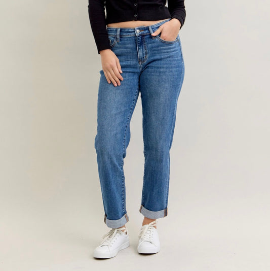 Judy Blue Classic Cuffed Mid Rise Boyfriend Jeans