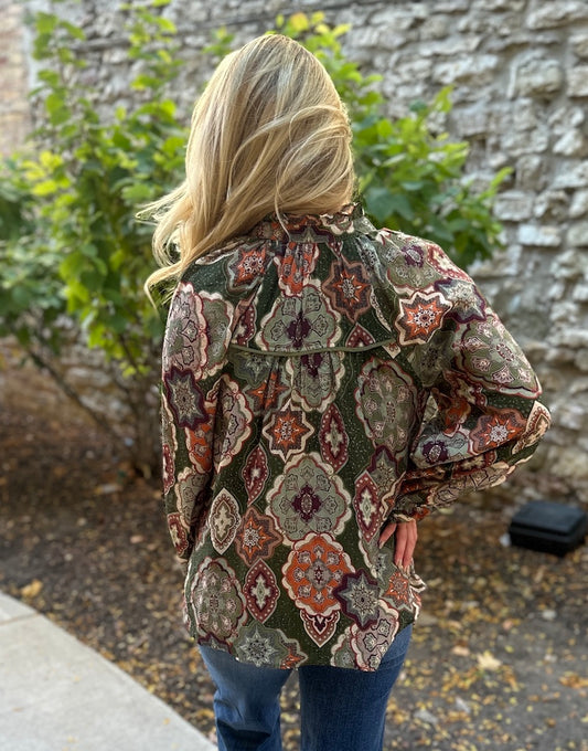 Boho Mosaic Button Down Blouse