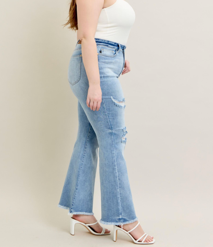 Judy Blue High Waist Light Wash Flare Jeans with Shield Pockets | Women's Stretch Denim