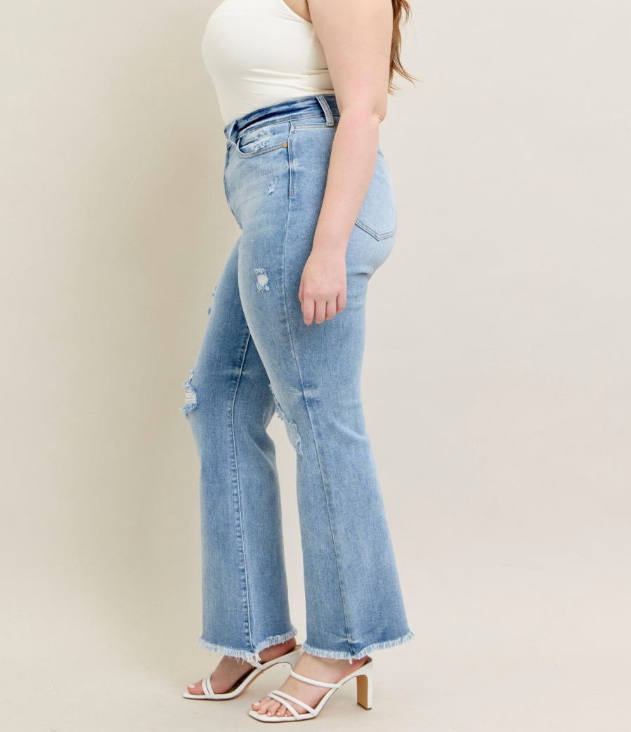 Judy Blue High Waist Light Wash Flare Jeans with Shield Pockets | Women's Stretch Denim