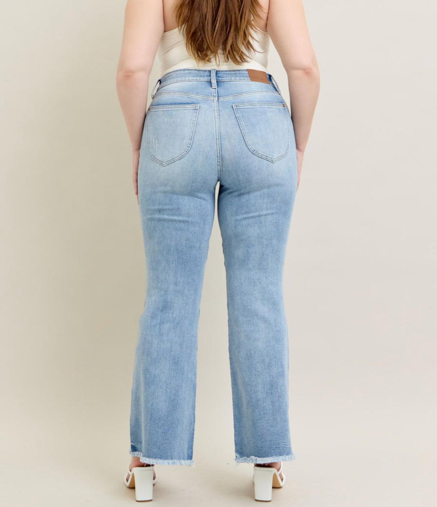 Judy Blue High Waist Light Wash Flare Jeans with Shield Pockets | Women's Stretch Denim