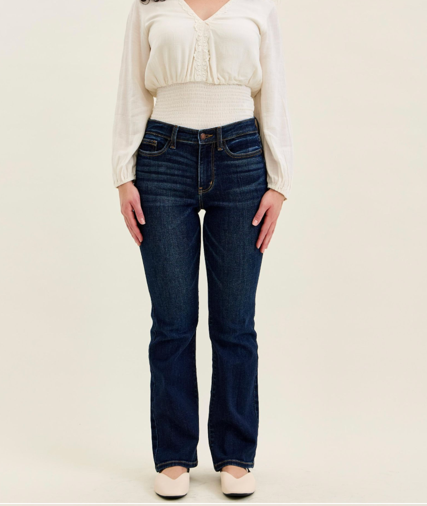 Judy Blue Petite Mid Rise Dark Wash Bootcut Jeans | Stretch Denim Women's Jeans