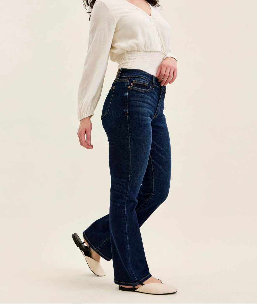 Judy Blue Petite Mid Rise Dark Wash Bootcut Jeans | Stretch Denim Women's Jeans