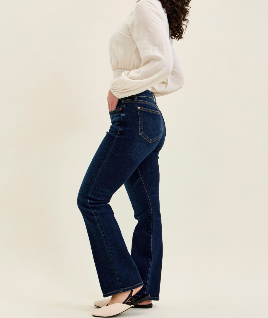 Judy Blue Petite Mid Rise Dark Wash Bootcut Jeans | Stretch Denim Women's Jeans