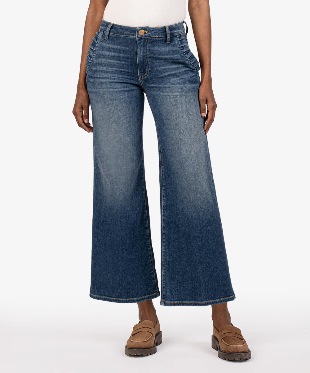 Kut From The Kloth Meg High Rise Ruffle Pleat Pocket Wide Leg Jeans
