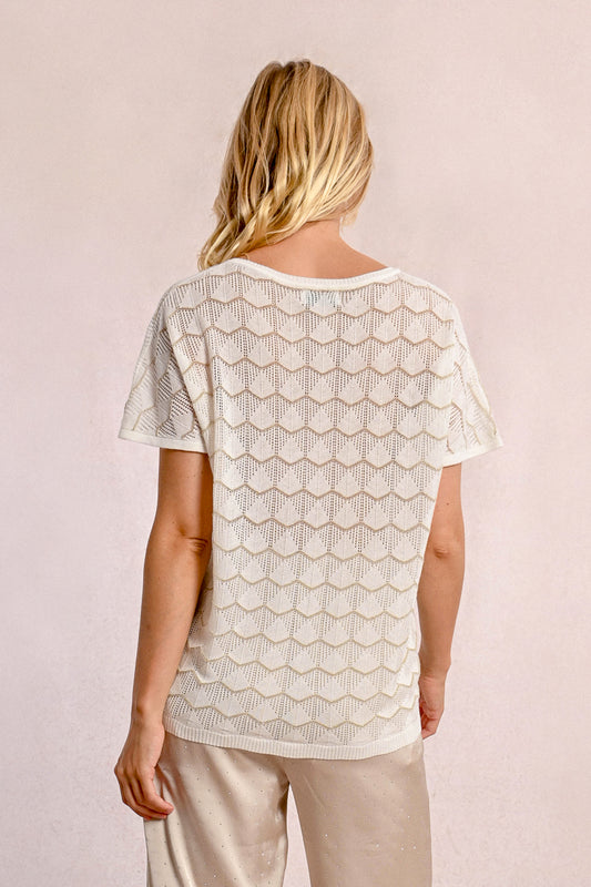 Delicate Pointelle Scalloped Sweater Top