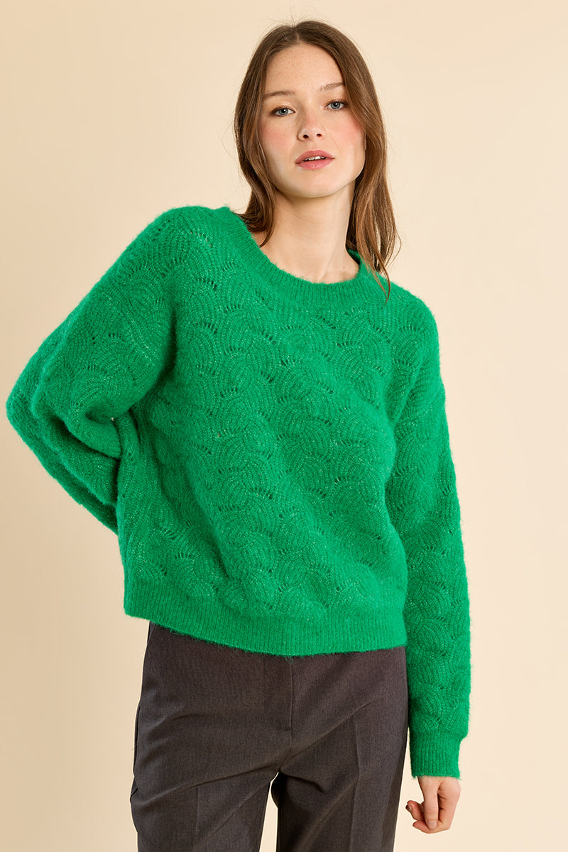 Camel Textured Knit Crewneck Sweater