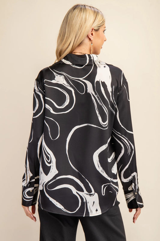Marble Print Satin Blouse Pizzazz Beloit