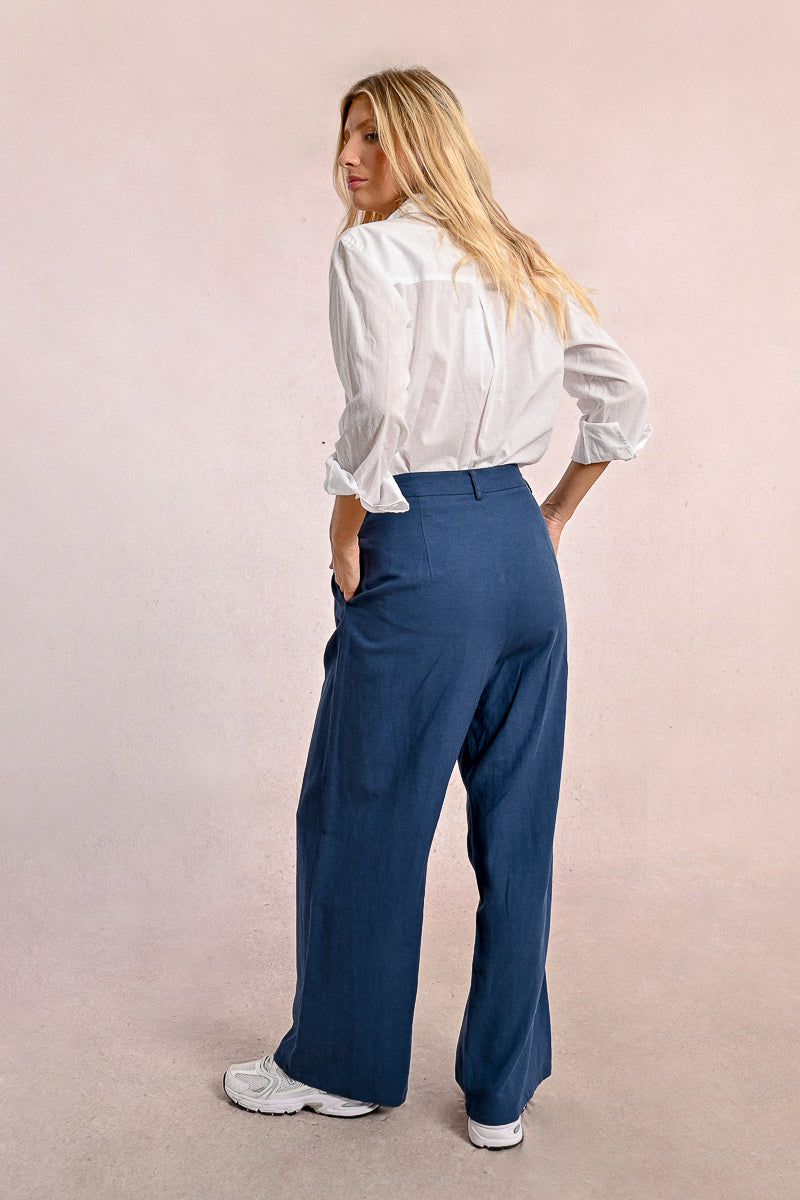 Navy Wide Leg Palazzo Pant Full Back View Pizzazz Beloit