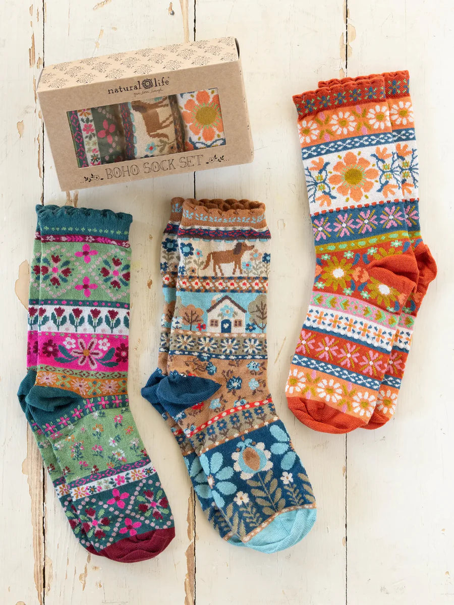 Boxed Boho Sock Set, Set of 3