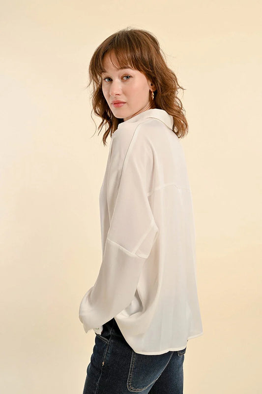 Oversized Drop Shoulder Button Up Shirt Pizzazz Beloit
