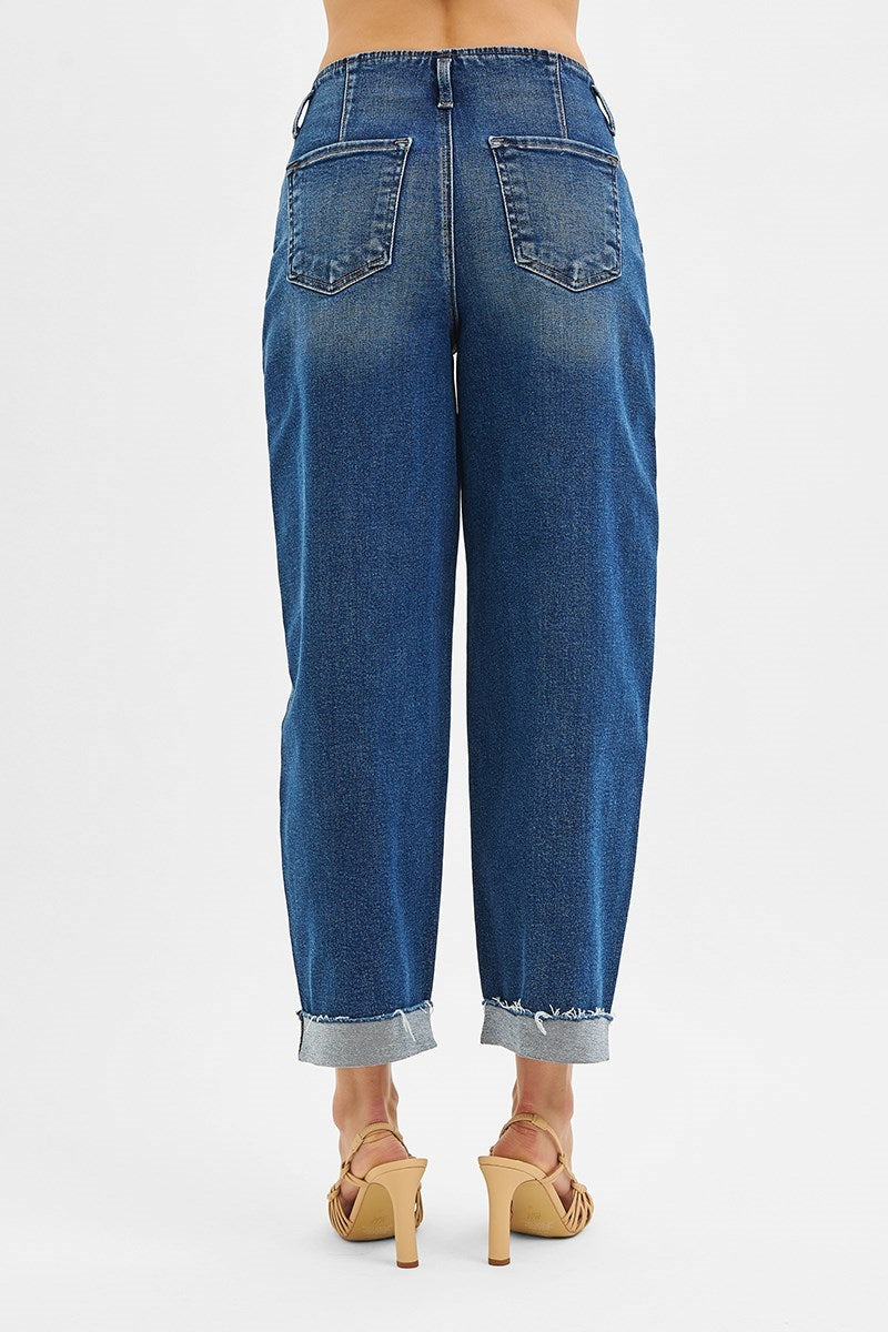 Risen Front Seam Detail High Rise Barrel Jeans
