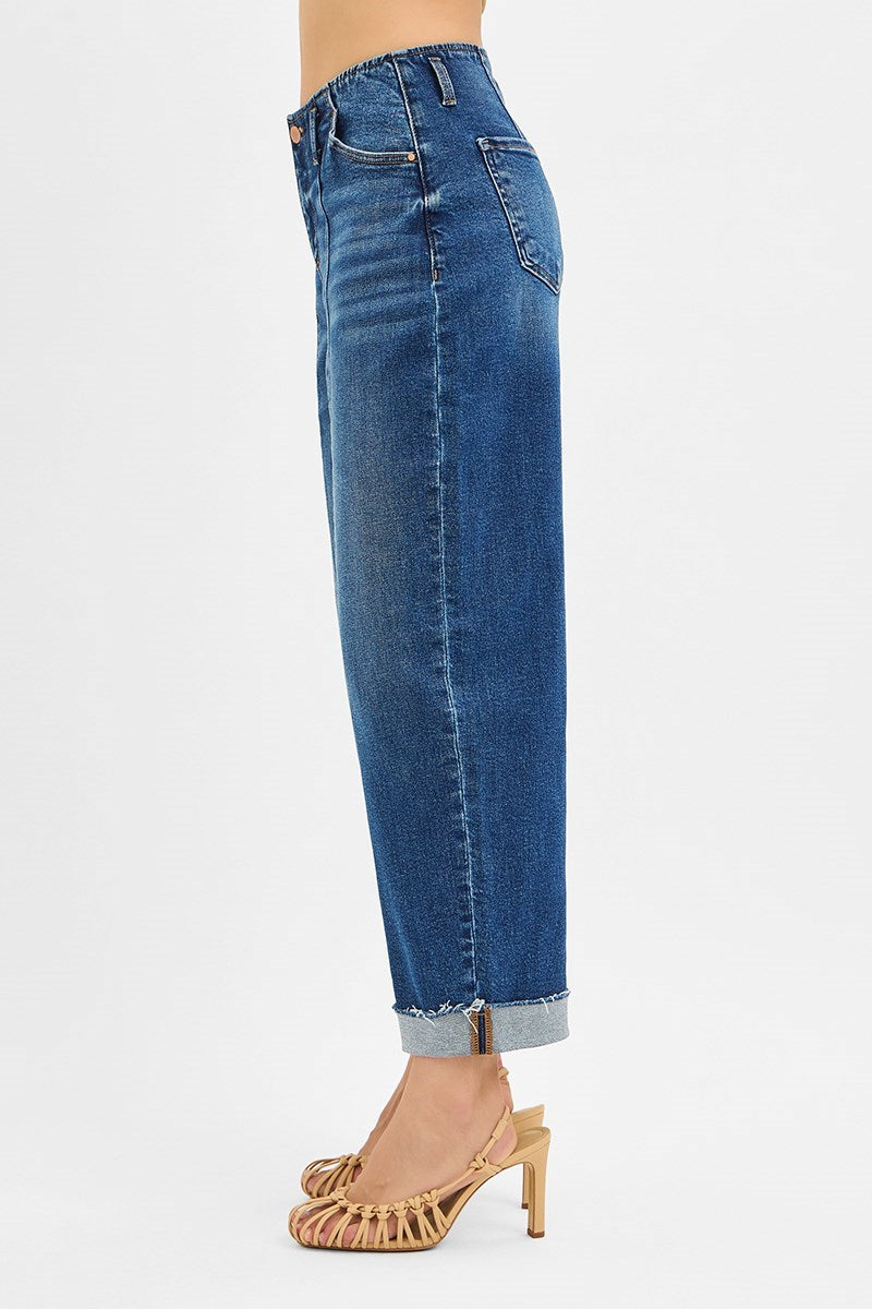 Risen Front Seam Detail High Rise Barrel Jeans
