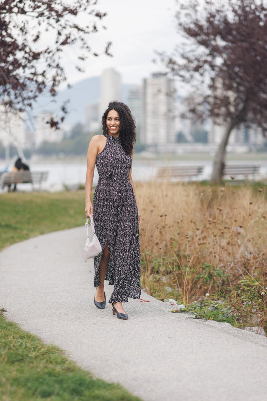 Spotted Print Halter Neck Jumpsuit with Wrap Legs | Flowy Wide Leg Statement Jumpsuit for Women