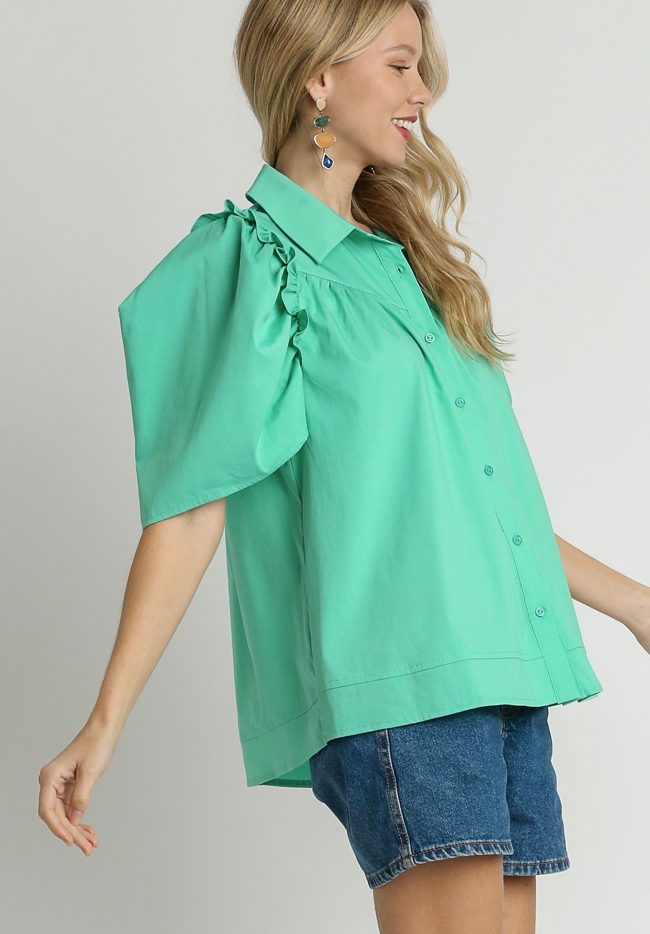 Woven Poplin Puff Sleeve Shirt