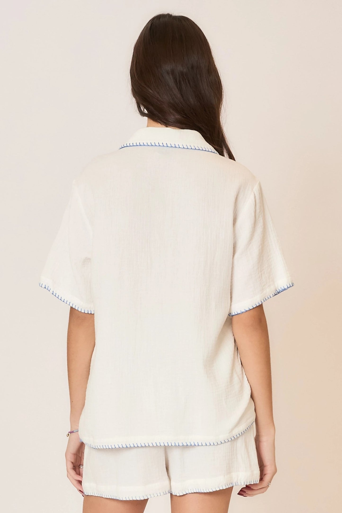 Contrast Stitch Gauze Top